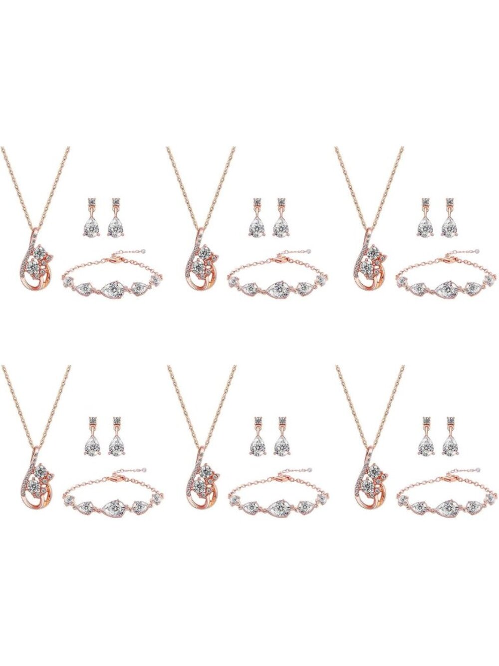 Dainty Teardrop Flower Jewelry Set for Women - Gold & Rose Gold, Rhinestone